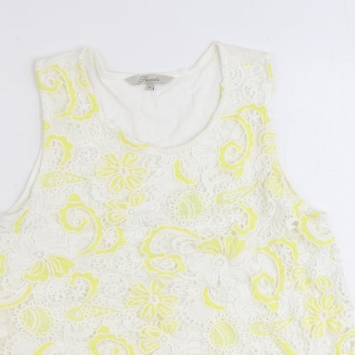 Peacocks Womens Yellow Geometric Polyester Basic Tank Size 10 Round Neck - Broderie Anglaise