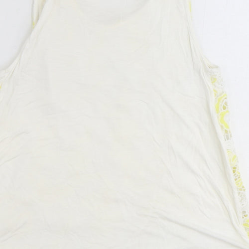 Peacocks Womens Yellow Geometric Polyester Basic Tank Size 10 Round Neck - Broderie Anglaise
