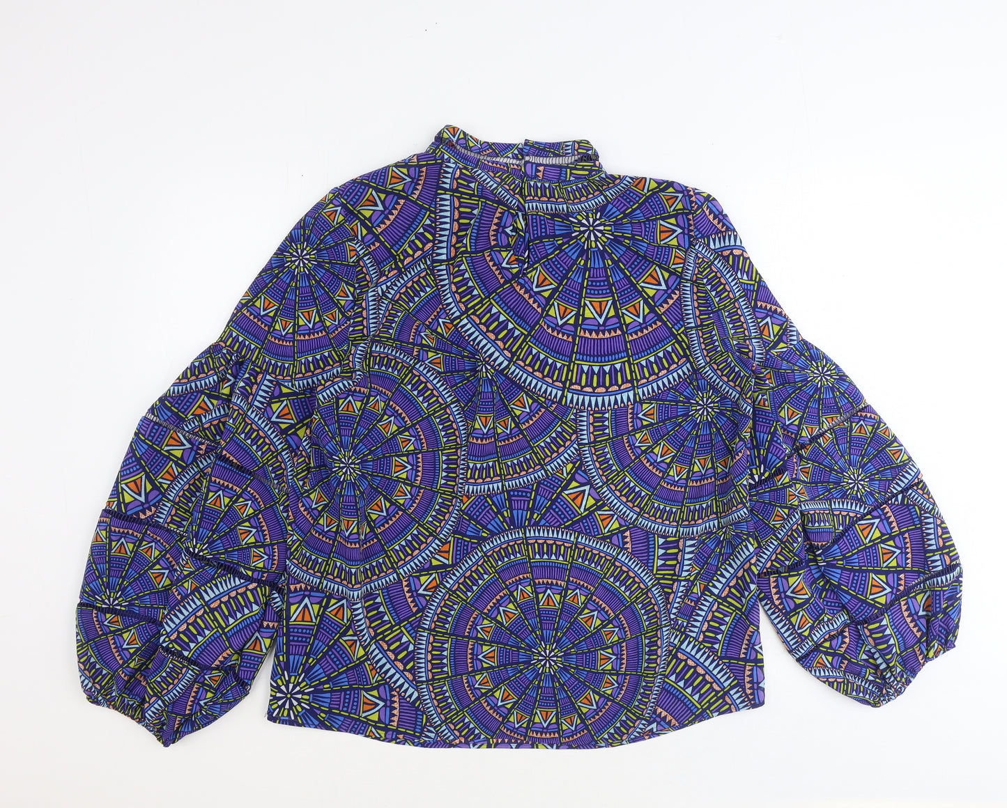 TU Womens Multicoloured Geometric Polyester Basic Blouse Size 16 Mock Neck