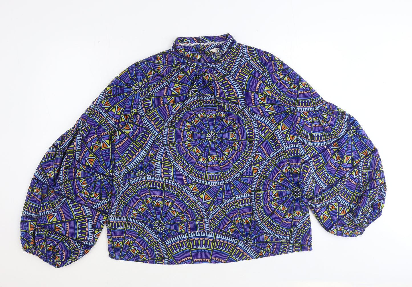 TU Womens Multicoloured Geometric Polyester Basic Blouse Size 16 Mock Neck
