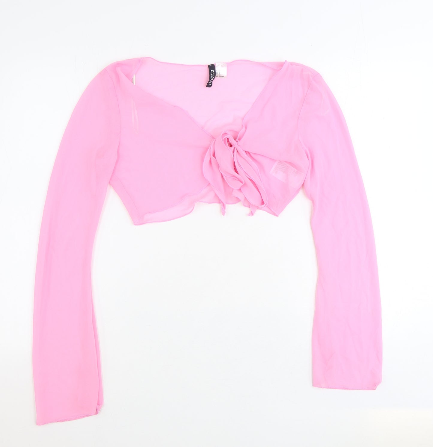 Divided by H&M Womens Pink V-Neck Polyester Shrug Jumper Size S - Tie Front