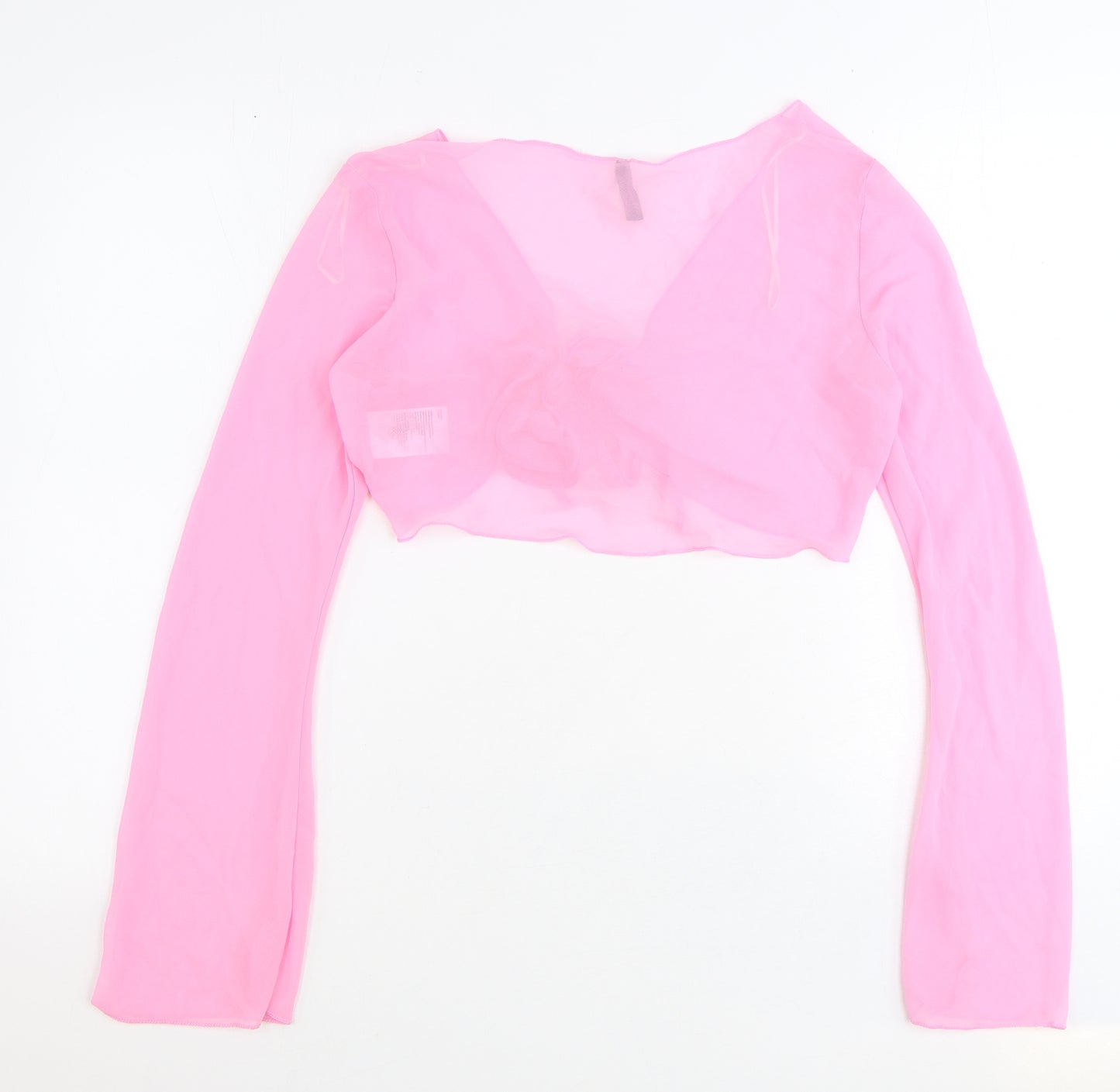 Divided by H&M Womens Pink V-Neck Polyester Shrug Jumper Size S - Tie Front