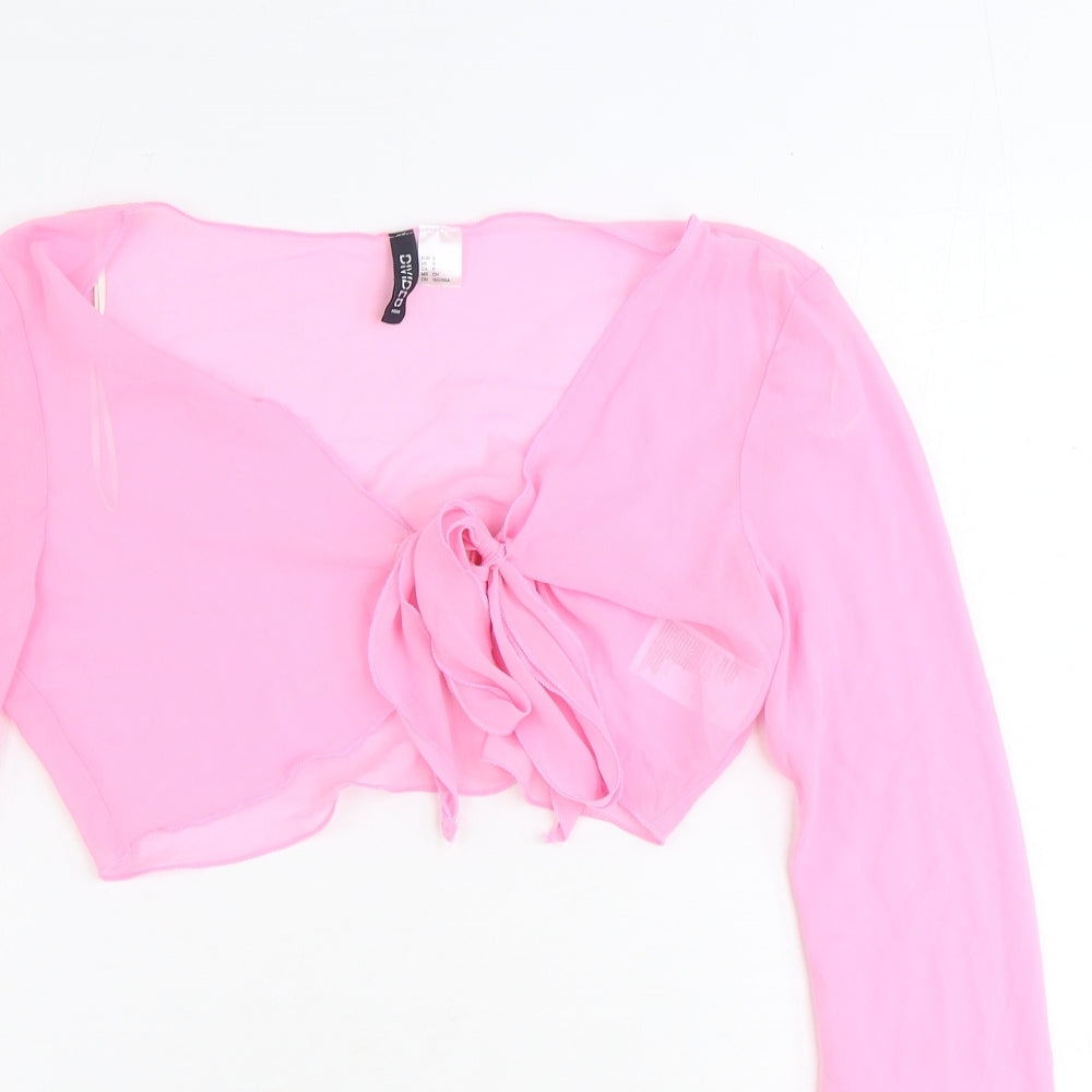 Divided by H&M Womens Pink V-Neck Polyester Shrug Jumper Size S - Tie Front