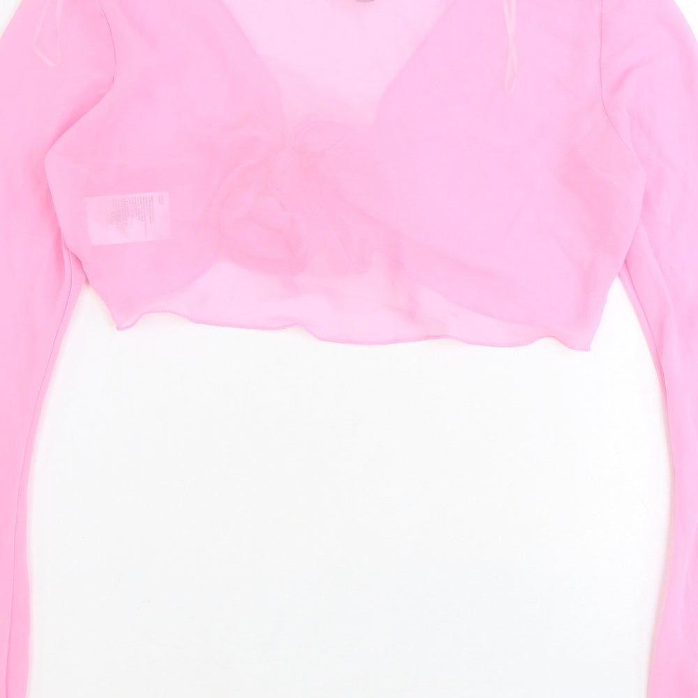 Divided by H&M Womens Pink V-Neck Polyester Shrug Jumper Size S - Tie Front