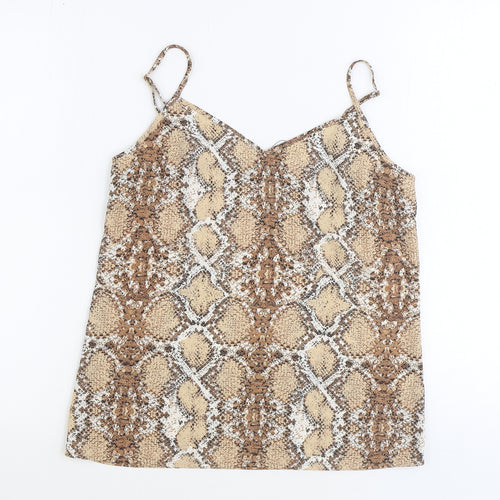 Marks and Spencer Womens Brown Geometric Polyester Basic Tank Size 8 V-Neck