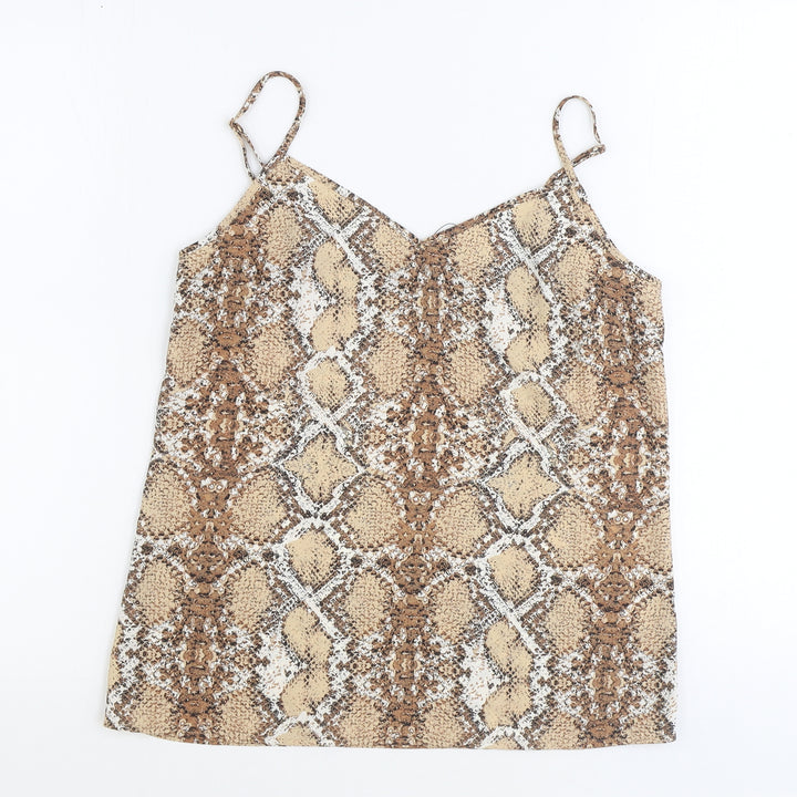 Marks and Spencer Womens Brown Geometric Polyester Basic Tank Size 8 V-Neck