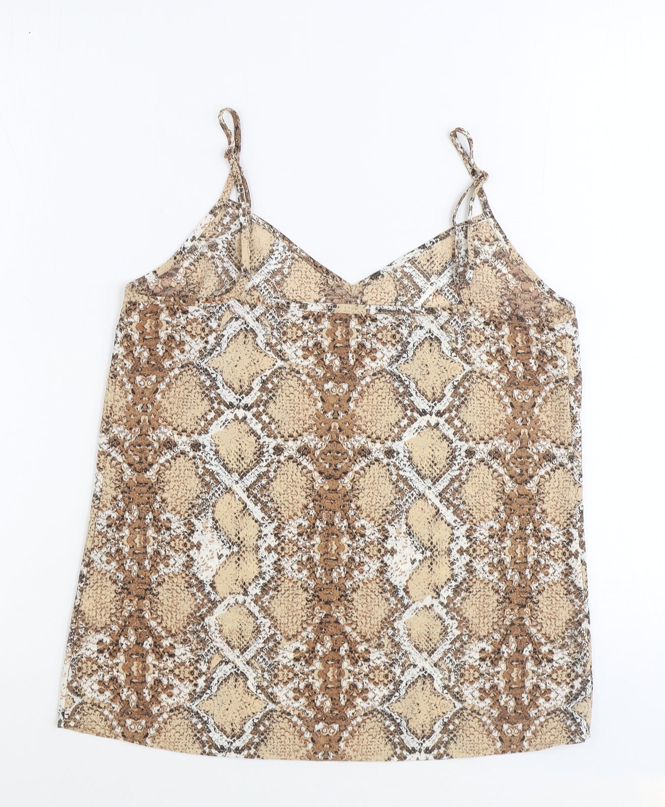 Marks and Spencer Womens Brown Geometric Polyester Basic Tank Size 8 V-Neck