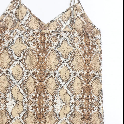 Marks and Spencer Womens Brown Geometric Polyester Basic Tank Size 8 V-Neck