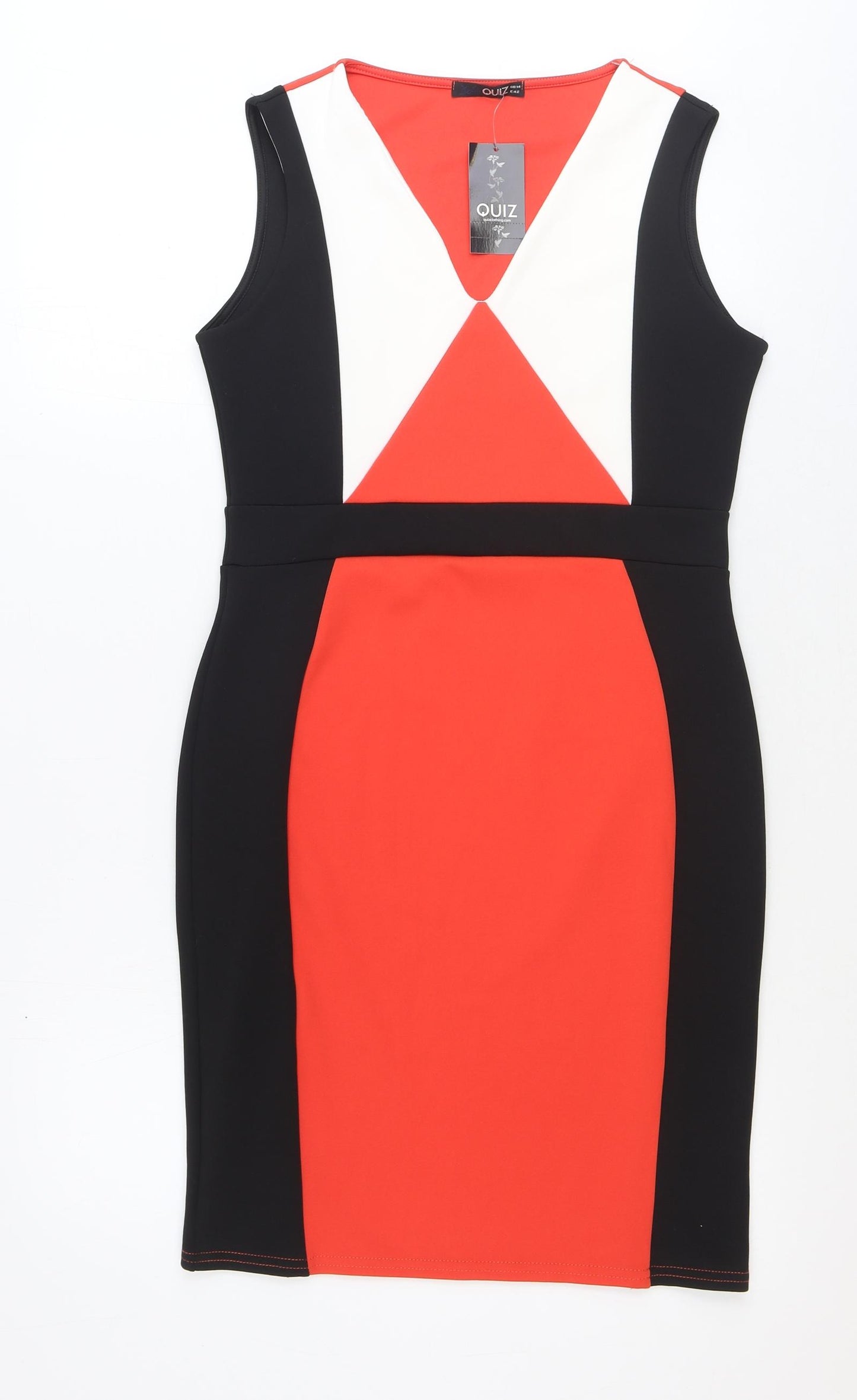 Quiz Womens Multicoloured Colourblock Polyester Pencil Dress Size 14 V-Neck Pullover