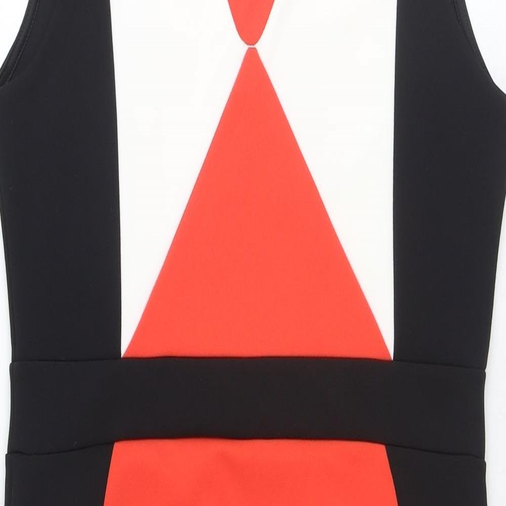 Quiz Womens Multicoloured Colourblock Polyester Pencil Dress Size 14 V-Neck Pullover