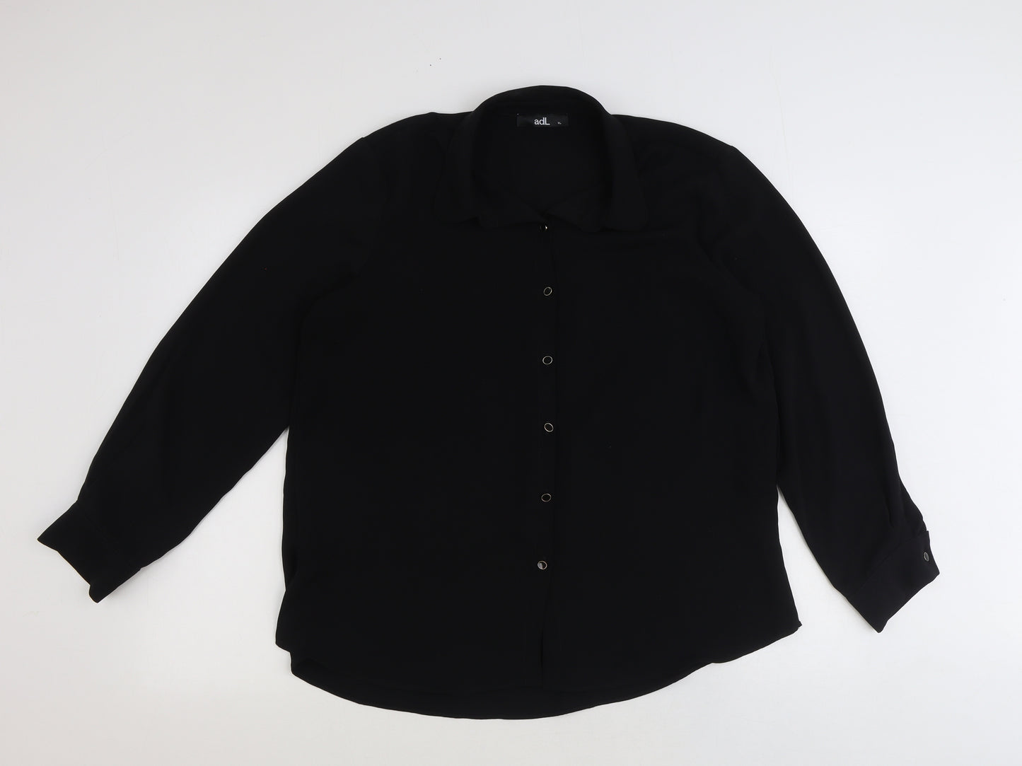 ADL Womens Black Polyester Basic Button-Up Size XL V-Neck