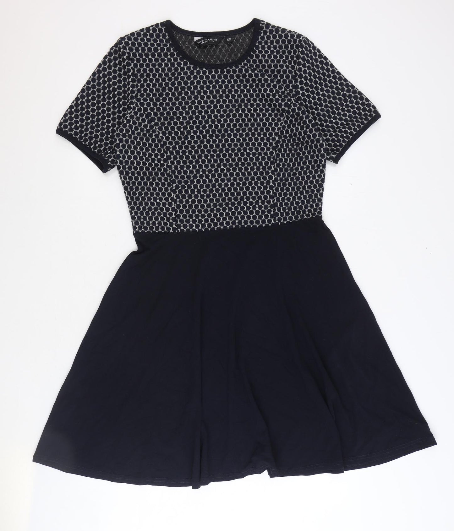Dorothy Perkins Womens Black Geometric Polyester Fit & Flare Size 14 Round Neck Pullover