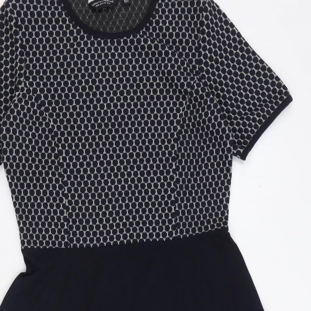 Dorothy Perkins Womens Black Geometric Polyester Fit & Flare Size 14 Round Neck Pullover