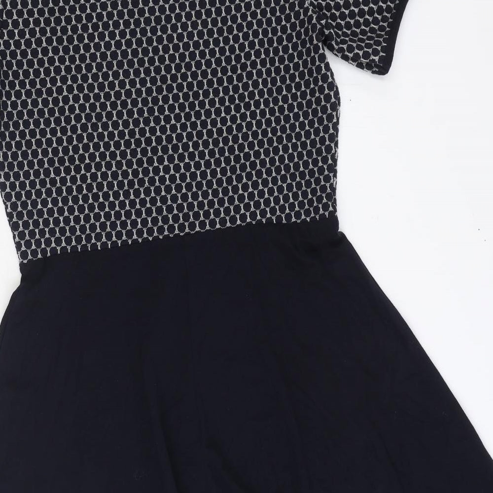 Dorothy Perkins Womens Black Geometric Polyester Fit & Flare Size 14 Round Neck Pullover