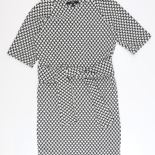 NEXT Womens Black Geometric Polyester A-Line Size 8 Boat Neck Pullover