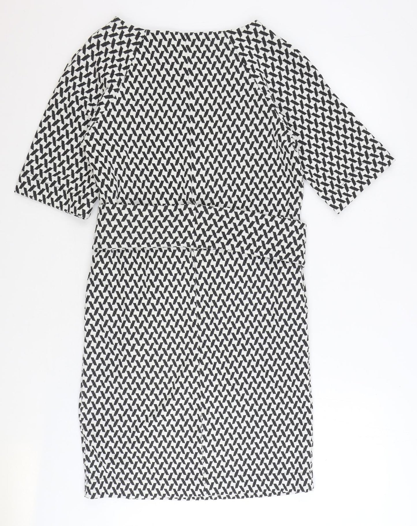 NEXT Womens Black Geometric Polyester A-Line Size 8 Boat Neck Pullover
