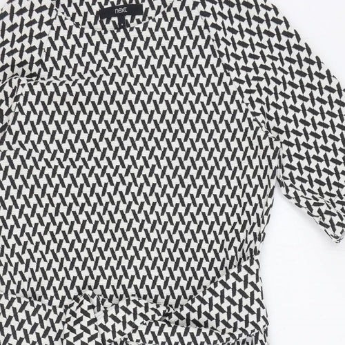NEXT Womens Black Geometric Polyester A-Line Size 8 Boat Neck Pullover