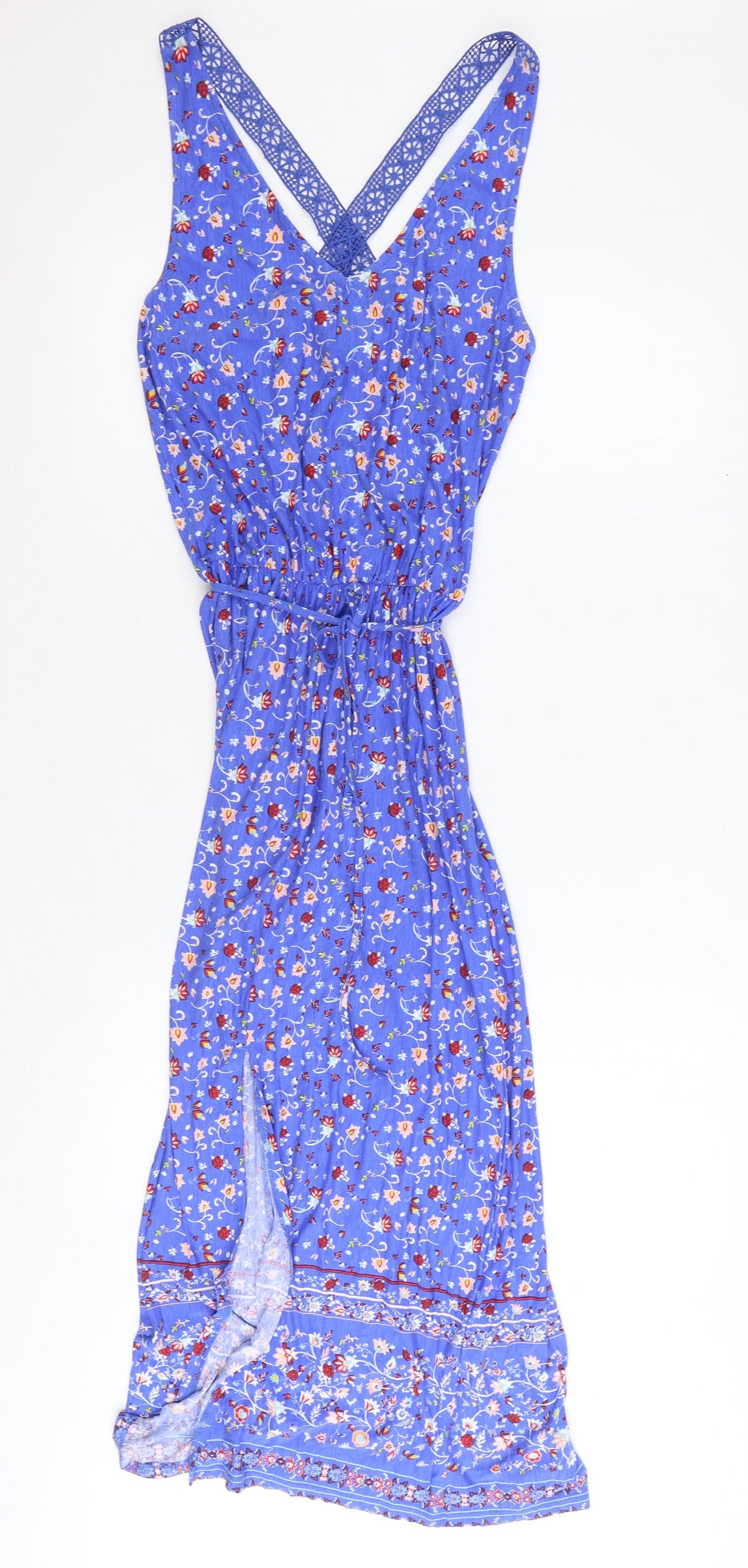 George Womens Blue Floral Polyester Trapeze & Swing Size 10 V-Neck Pullover