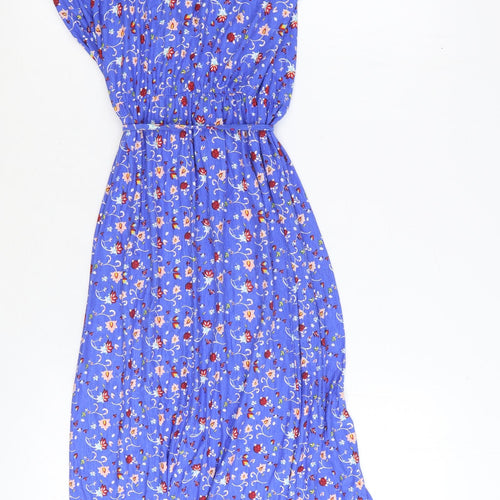 George Womens Blue Floral Polyester Trapeze & Swing Size 10 V-Neck Pullover