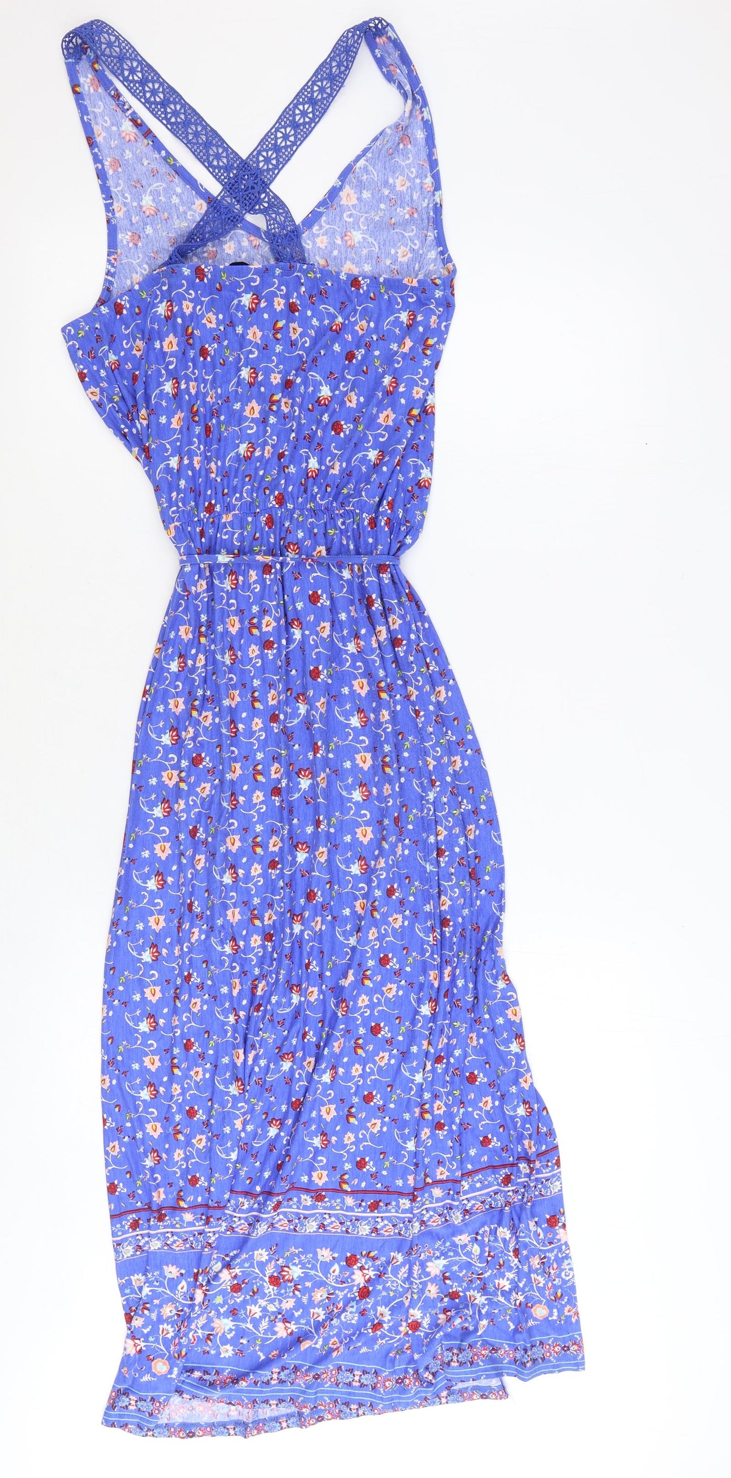 George Womens Blue Floral Polyester Trapeze & Swing Size 10 V-Neck Pullover