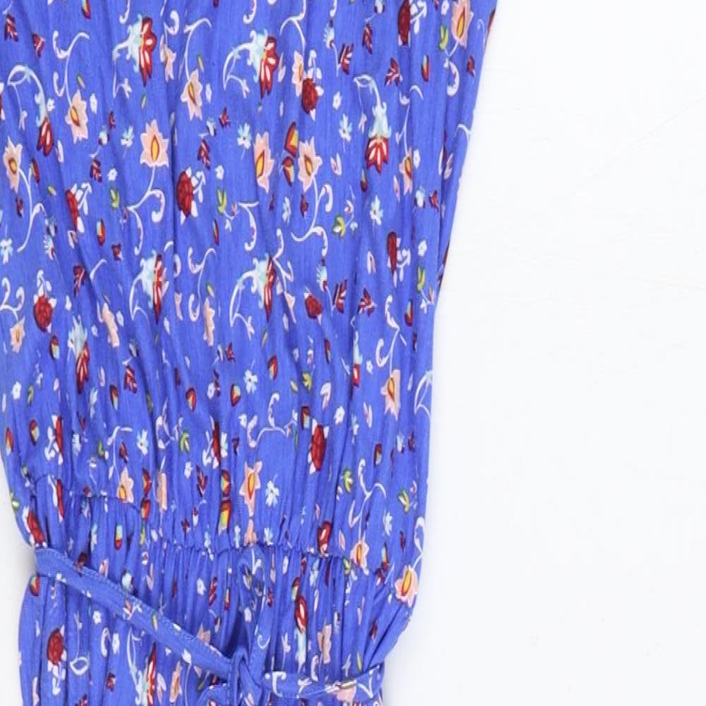 George Womens Blue Floral Polyester Trapeze & Swing Size 10 V-Neck Pullover