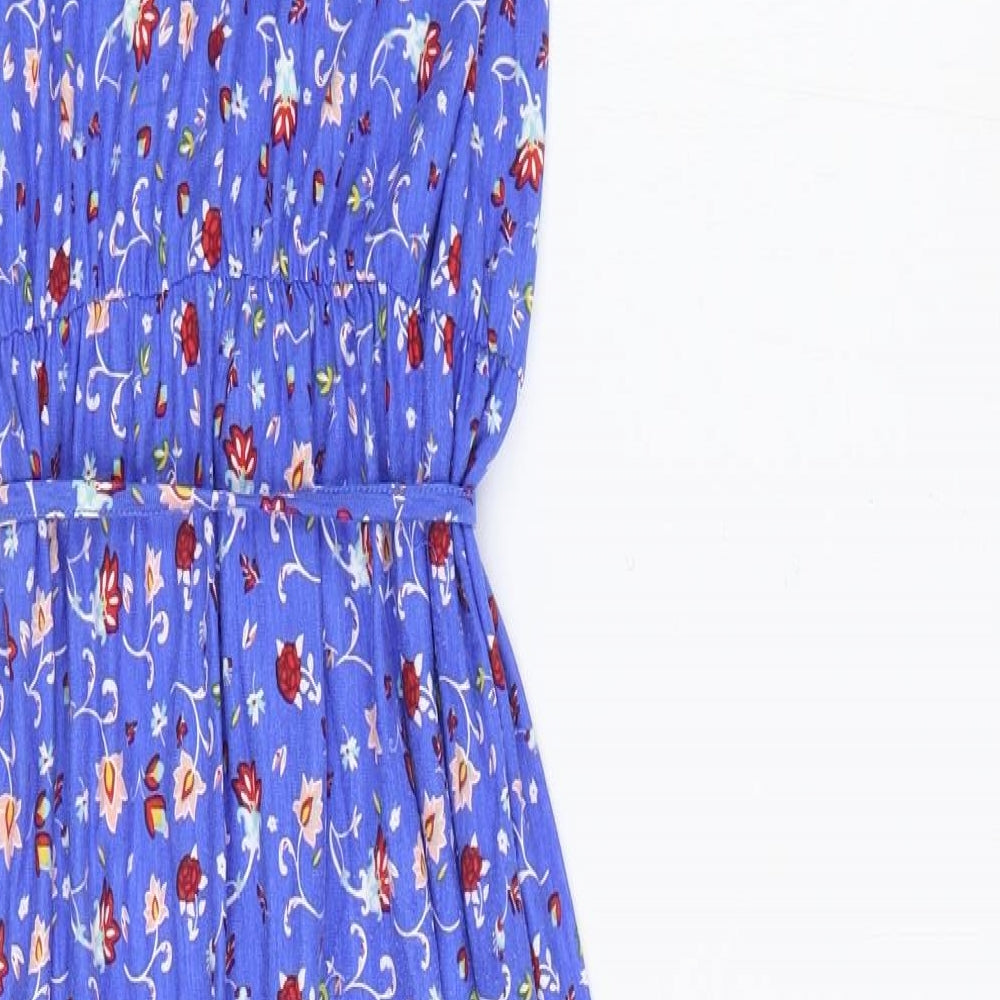 George Womens Blue Floral Polyester Trapeze & Swing Size 10 V-Neck Pullover