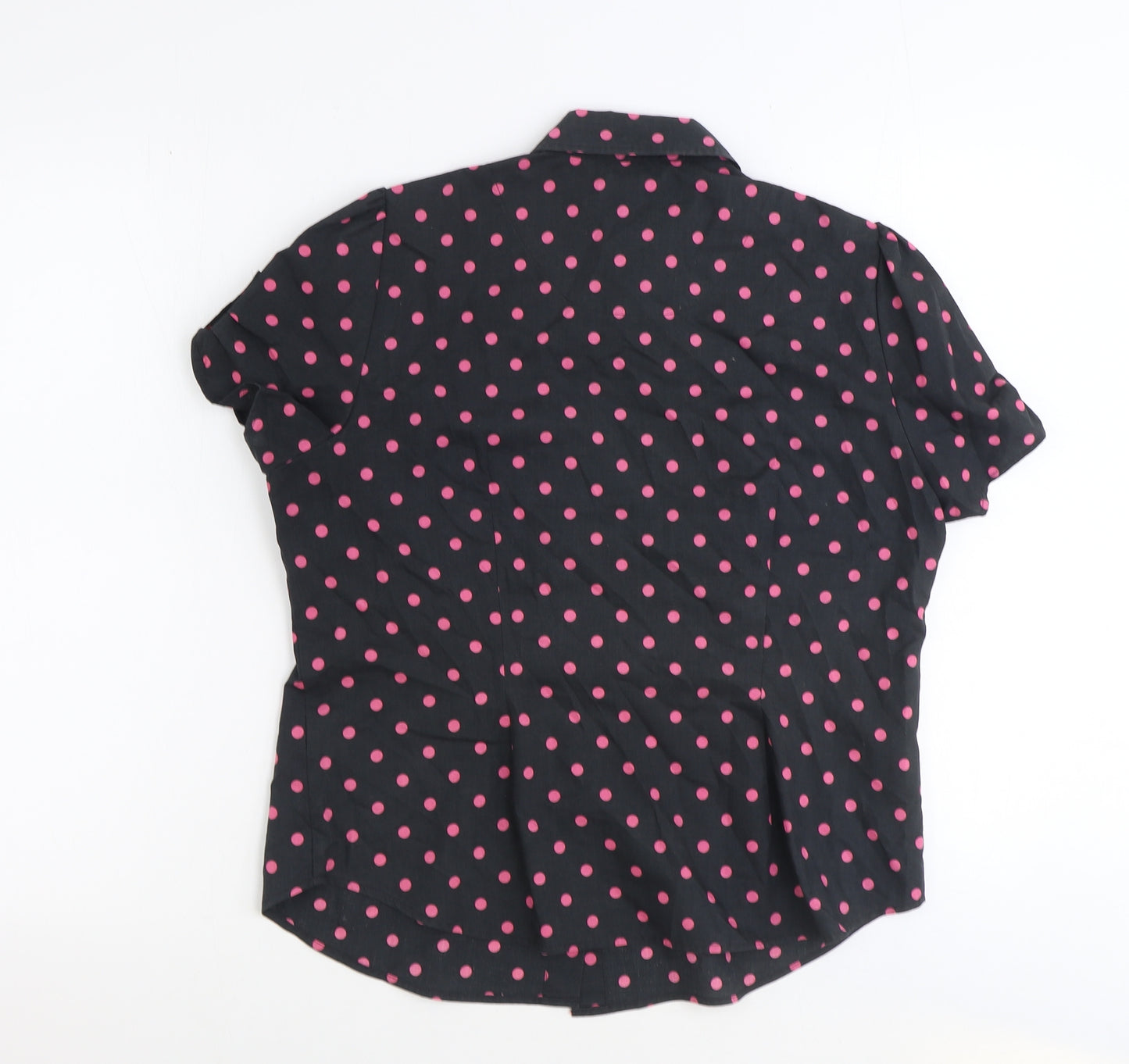 Marks and Spencer Womens Black Polka Dot Polyester Basic T-Shirt Size 14 V-Neck