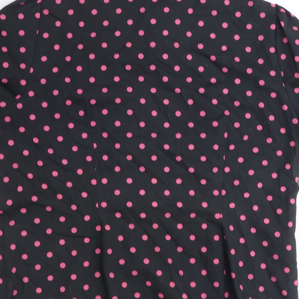 Marks and Spencer Womens Black Polka Dot Polyester Basic T-Shirt Size 14 V-Neck