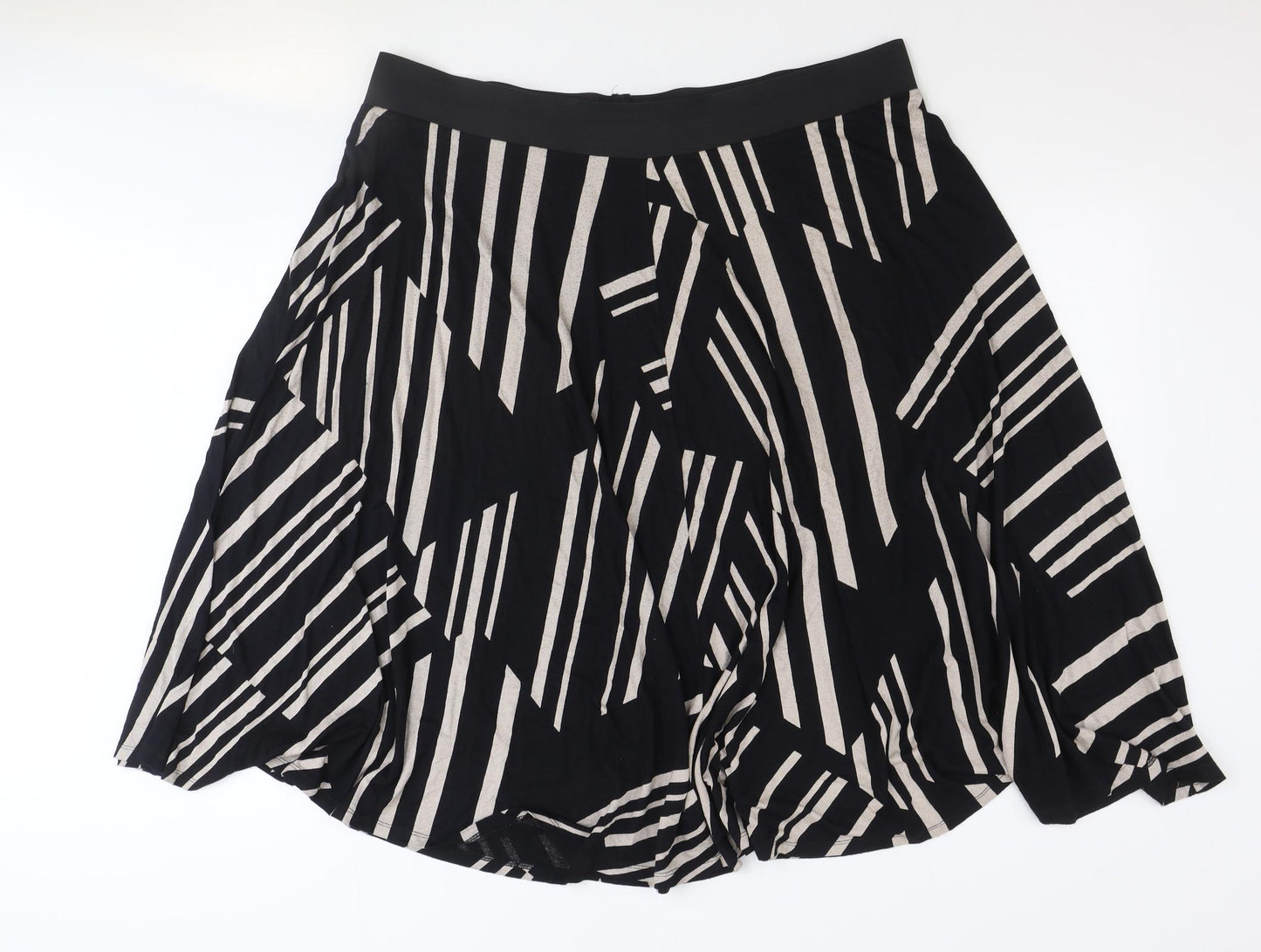 Marks and Spencer Womens Black Geometric Viscose Skater Skirt Size 22