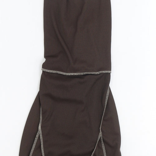 PRETTYLITTLETHING Womens Brown Polyester Bodycon Size 8 Square Neck Tie