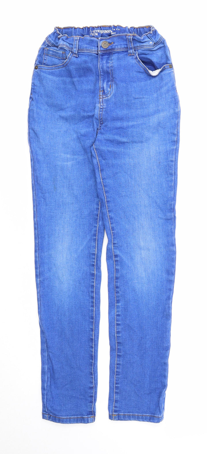 Denim & Co. Girls Blue Cotton Straight Jeans Size 11-12 Years Regular Zip
