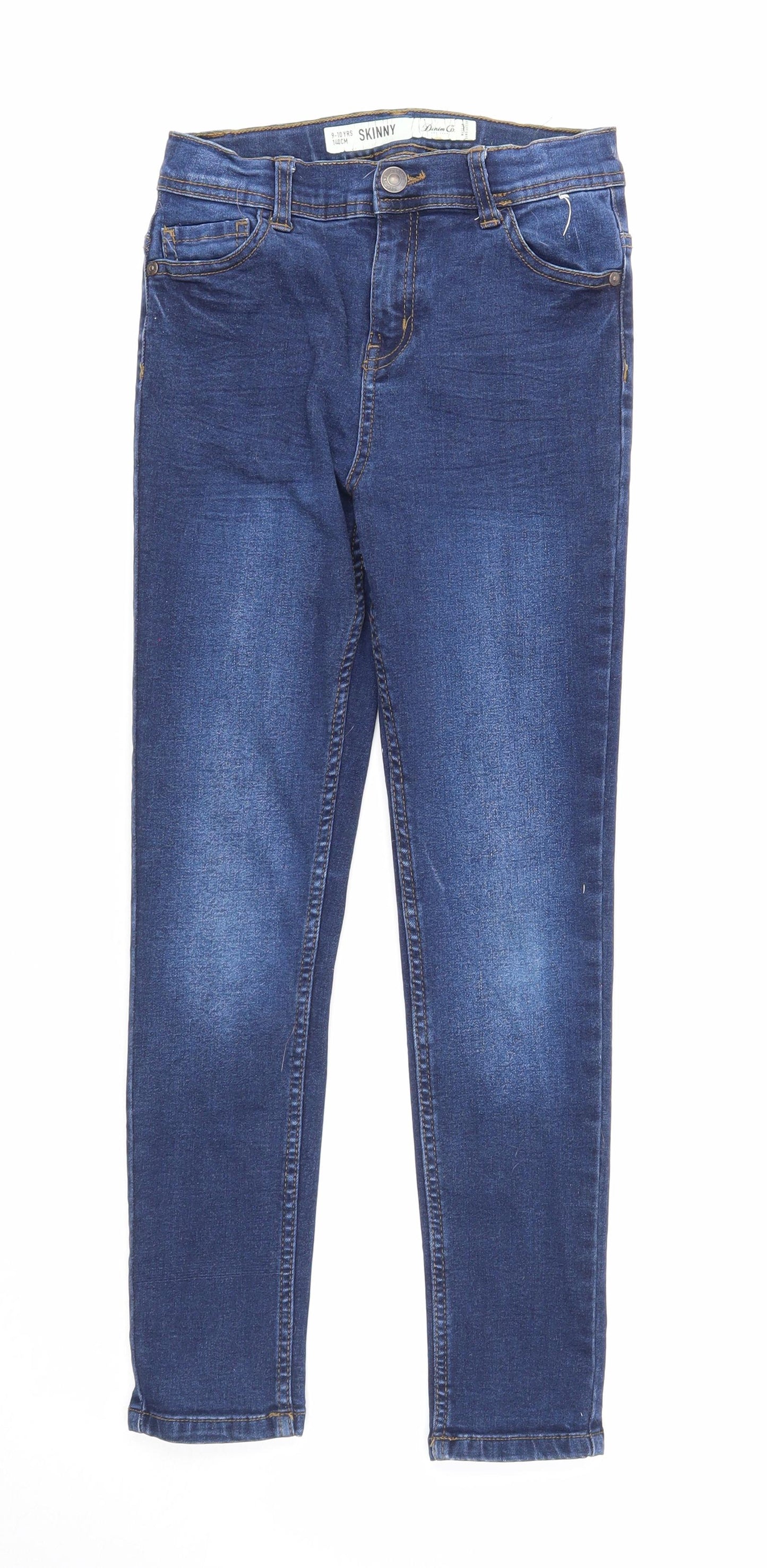 Denim & Co. Girls Blue Cotton Skinny Jeans Size 9-10 Years Regular Zip