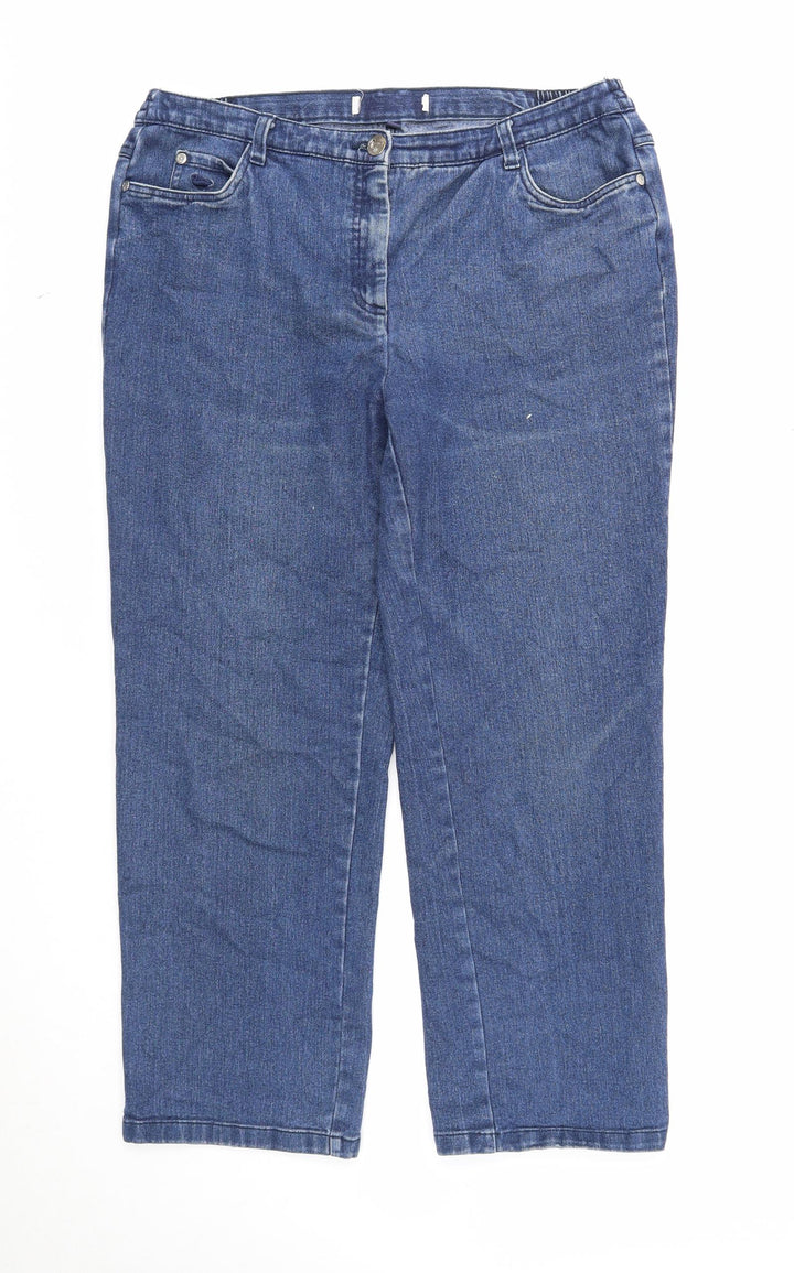 EWM Womens Blue Cotton Straight Jeans Size 14 Regular Zip