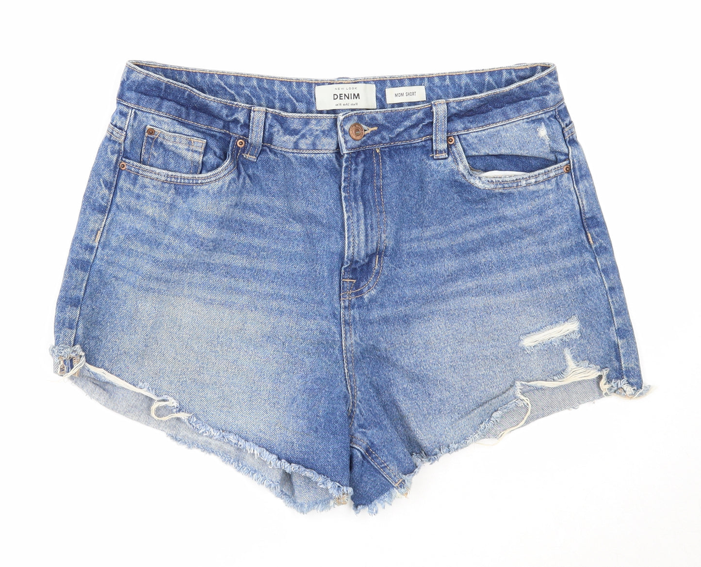 New Look Womens Blue Cotton Cut-Off Shorts Size 14 Regular Zip - Distressed