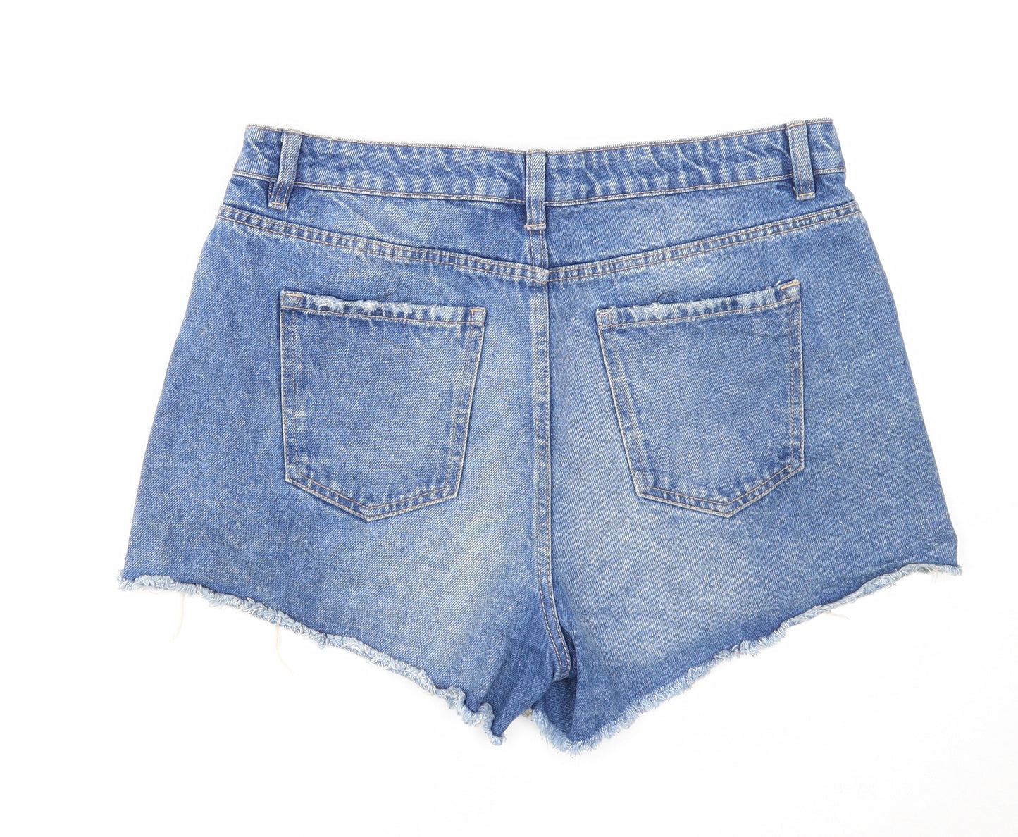 New Look Womens Blue Cotton Cut-Off Shorts Size 14 Regular Zip - Distressed