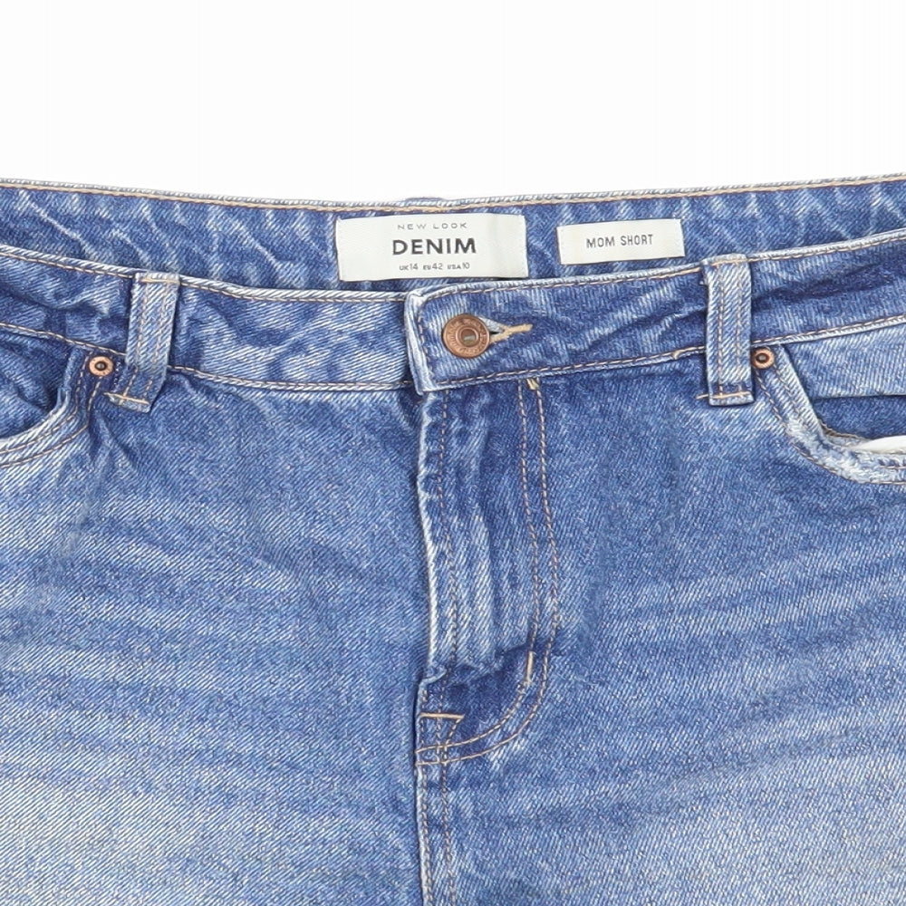 New Look Womens Blue Cotton Cut-Off Shorts Size 14 Regular Zip - Distressed