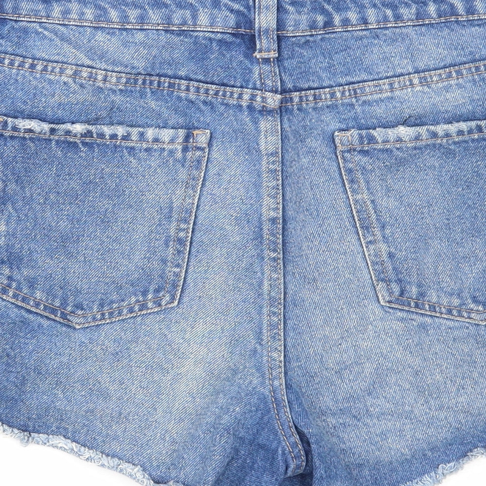 New Look Womens Blue Cotton Cut-Off Shorts Size 14 Regular Zip - Distressed