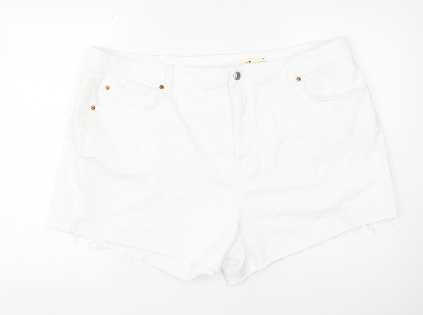 Marks and Spencer Womens White Cotton Cut-Off Shorts Size 24 Regular Zip