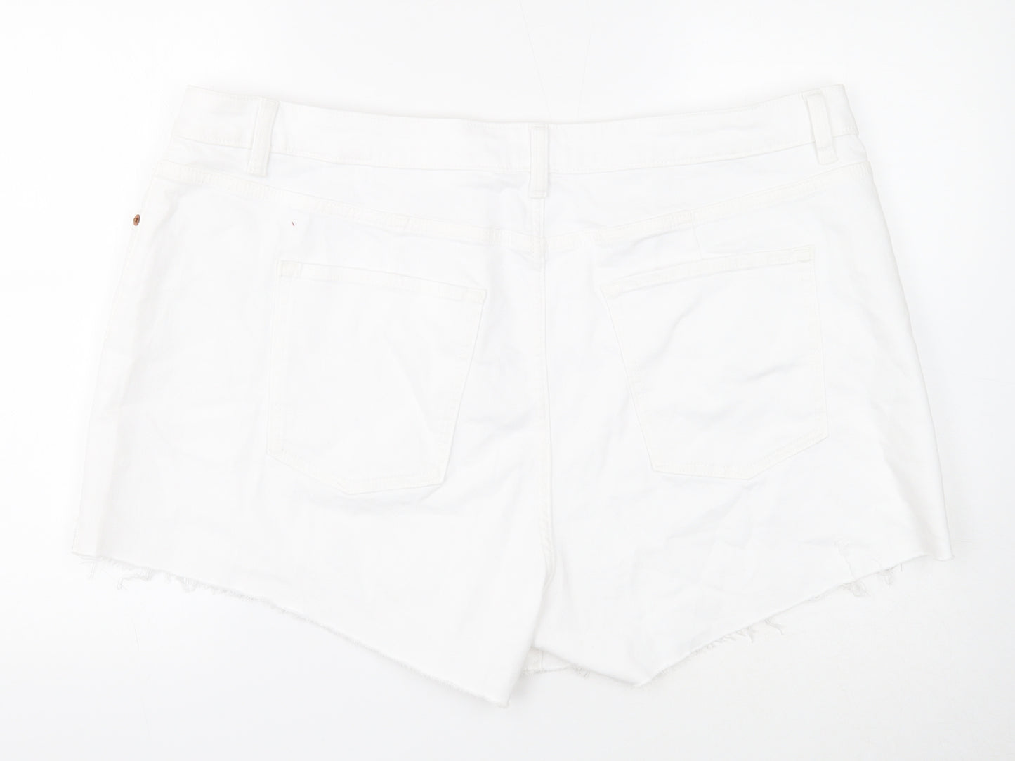 Marks and Spencer Womens White Cotton Cut-Off Shorts Size 24 Regular Zip