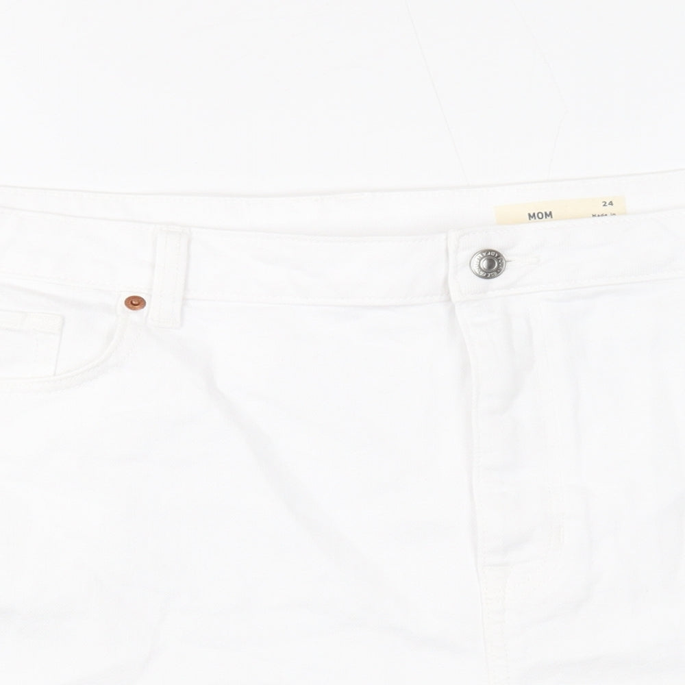 Marks and Spencer Womens White Cotton Cut-Off Shorts Size 24 Regular Zip