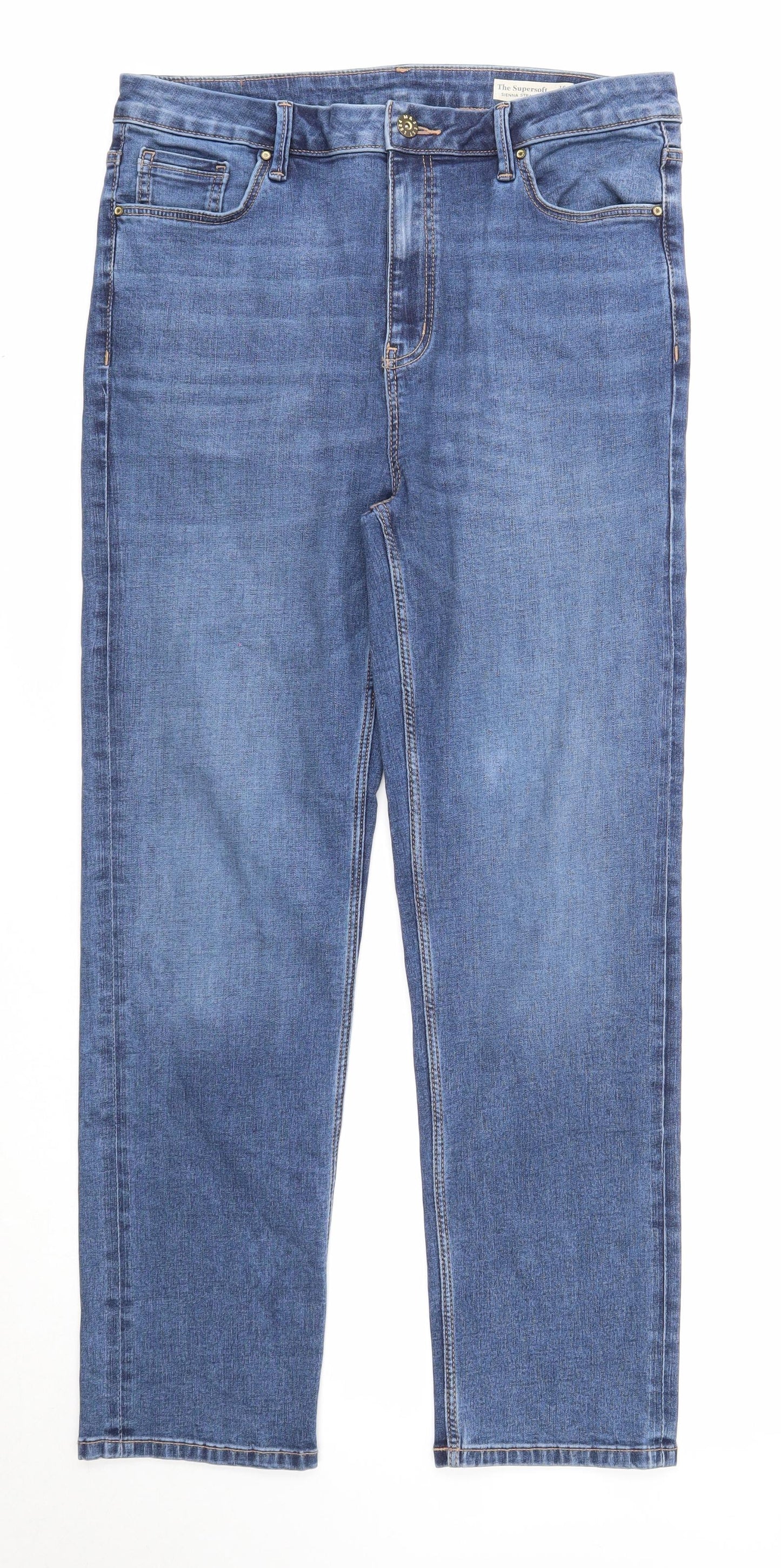 Marks and Spencer Womens Blue Cotton Straight Jeans Size 16 Regular Zip