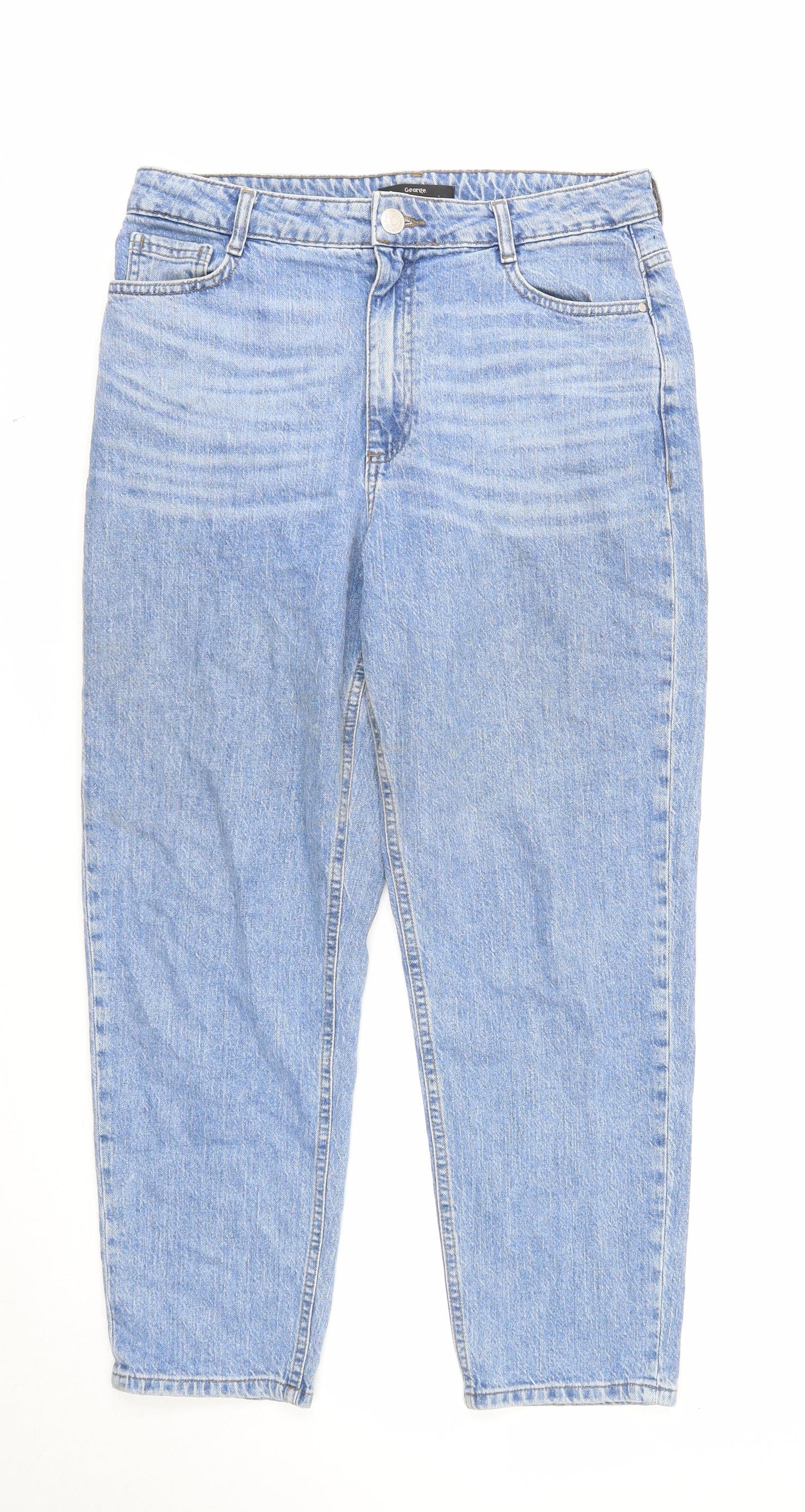 George Womens Blue Cotton Straight Jeans Size 14 Regular Zip