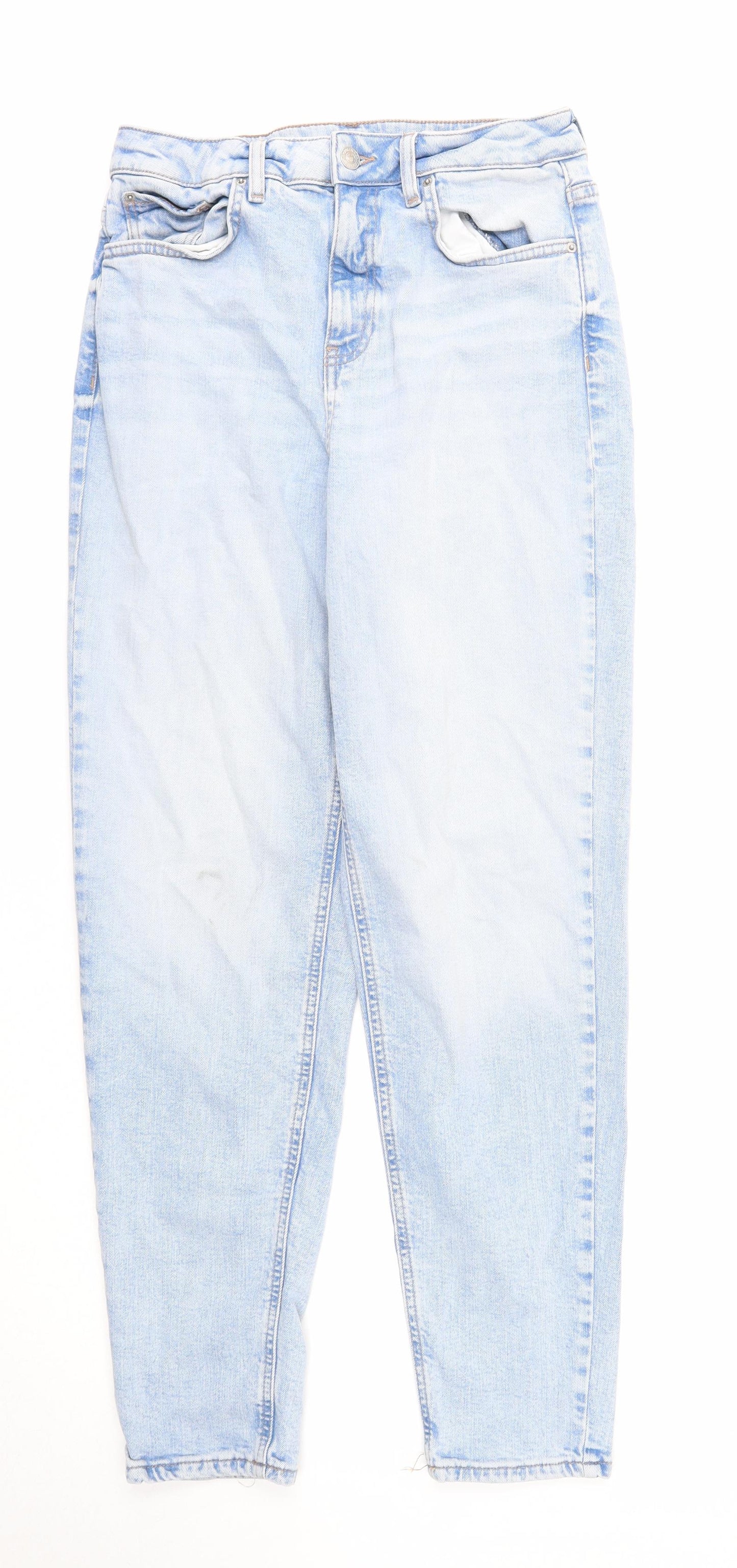 Marks and Spencer Womens Blue Cotton Straight Jeans Size 12 Regular Zip