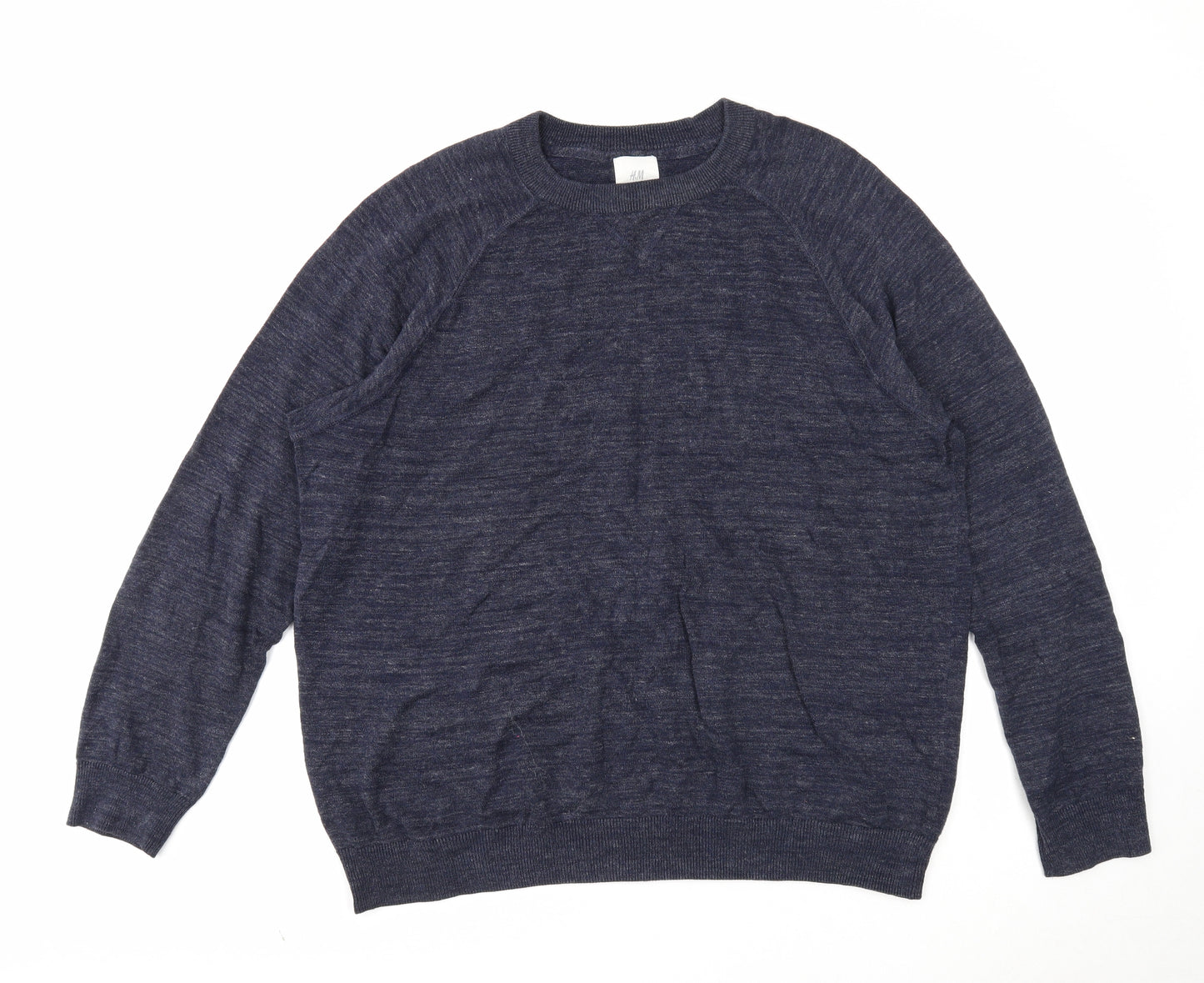 H&M Mens Blue Round Neck Cotton Pullover Jumper Size XL Long Sleeve