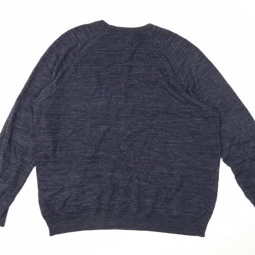 H&M Mens Blue Round Neck Cotton Pullover Jumper Size XL Long Sleeve