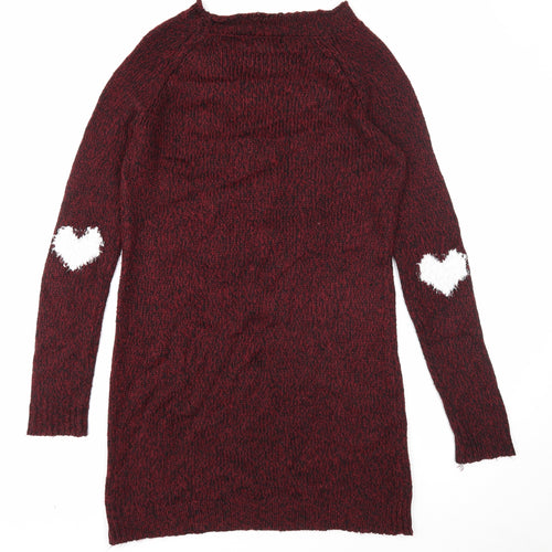 George Womens Purple Round Neck Acrylic Pullover Jumper Size 8 - Heart Print