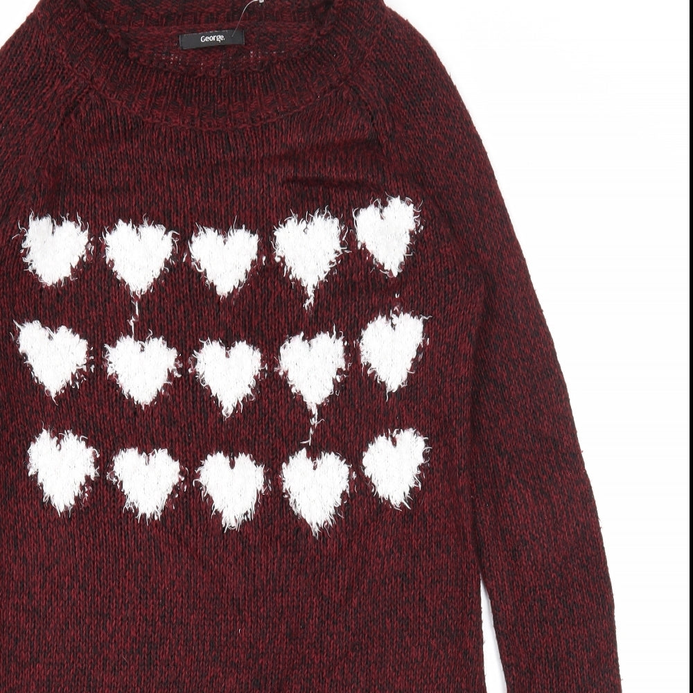 George Womens Purple Round Neck Acrylic Pullover Jumper Size 8 - Heart Print