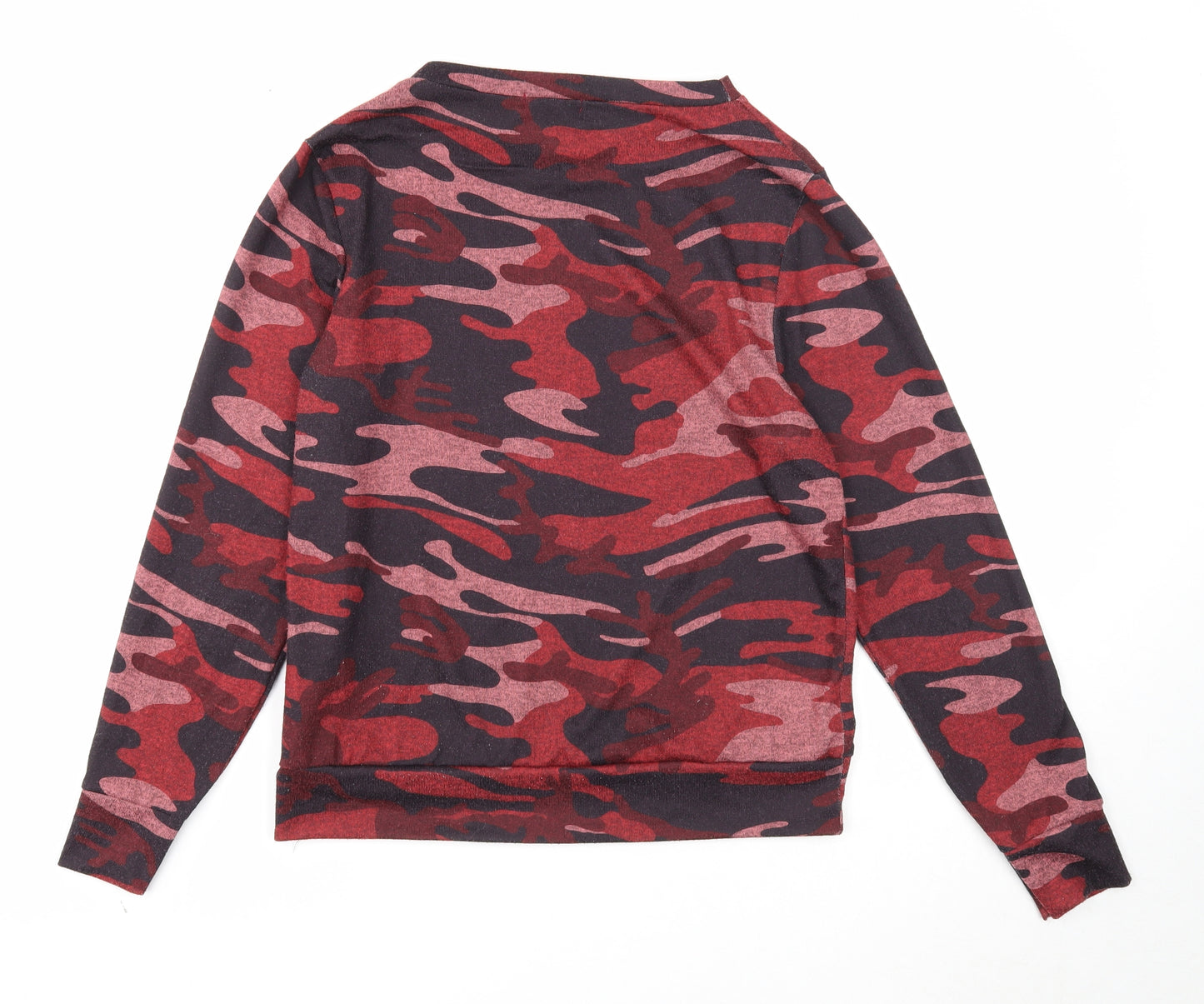New Look Womens Red Round Neck Camouflage Polyester Pullover Jumper Size 14