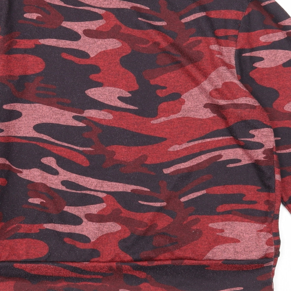 New Look Womens Red Round Neck Camouflage Polyester Pullover Jumper Size 14