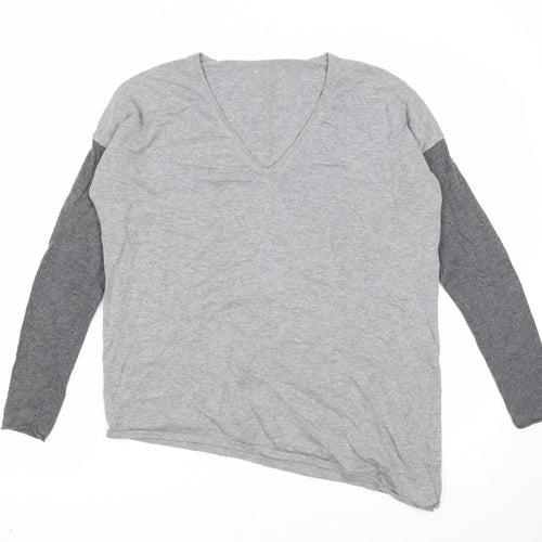 Preworn Womens Grey V-Neck Wool Pullover Jumper Size S